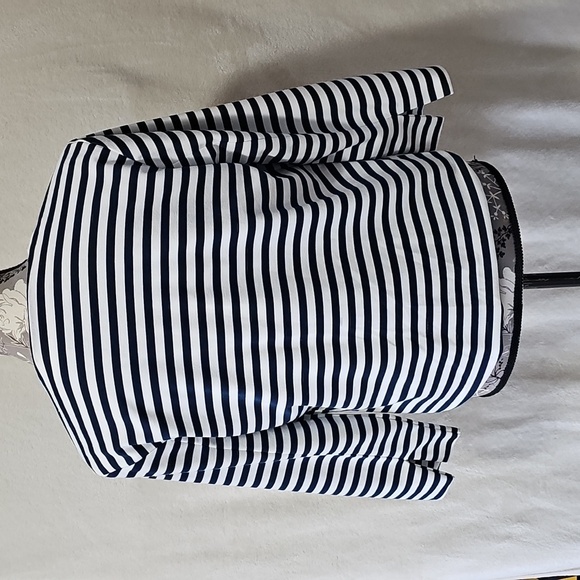 Toni Morgan Navy & White Striped Jacket 3/4 Sleeve - Picture 4 of 6